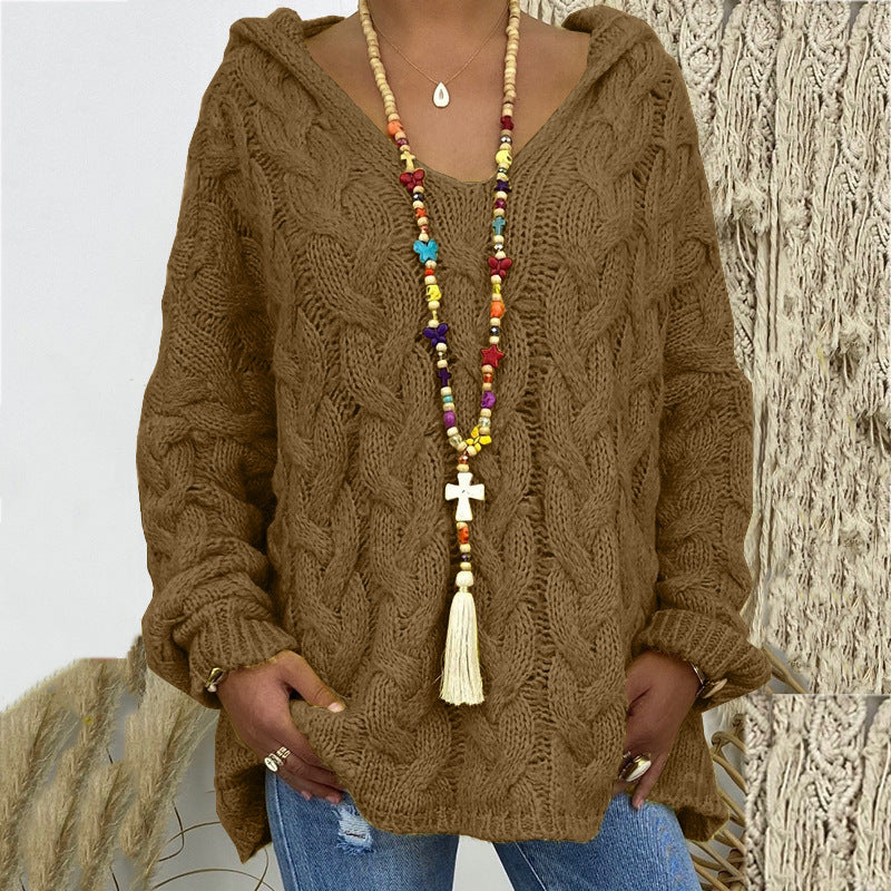 Sudadera Con Capucha De Punto Retorcido De Color Sólido Europeo Y Americano
