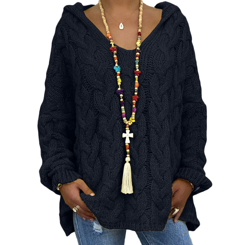 Sudadera Con Capucha De Punto Retorcido De Color Sólido Europeo Y Americano