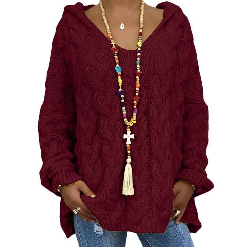 Sudadera Con Capucha De Punto Retorcido De Color Sólido Europeo Y Americano