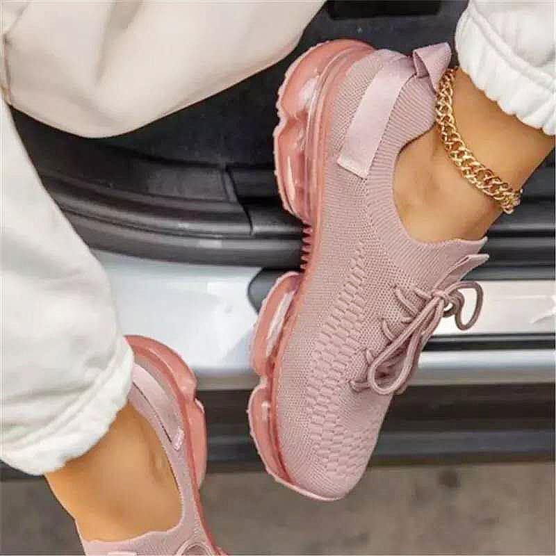 Mujeres 2020 nueva plataforma de color sólido con cordones zapatos voladores zapatillas - MXbueno