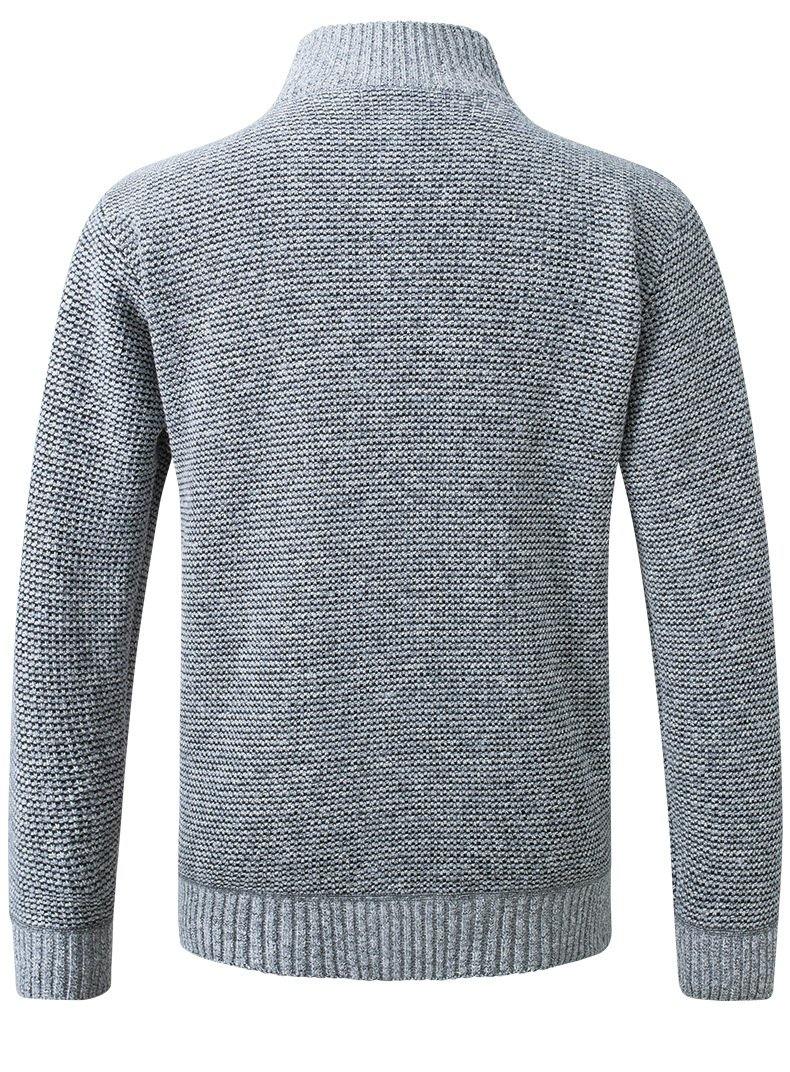 Chaqueta de punto de manga larga informal con bolsillo inclinado de algodón de punto con cremallera para hombre - MXbueno