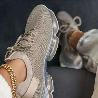 Mujeres 2020 nueva plataforma de color sólido con cordones zapatos voladores zapatillas - MXbueno
