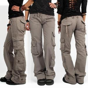 Pantalón Baggy de bolsillo múltiple pantalones de carga acampanados