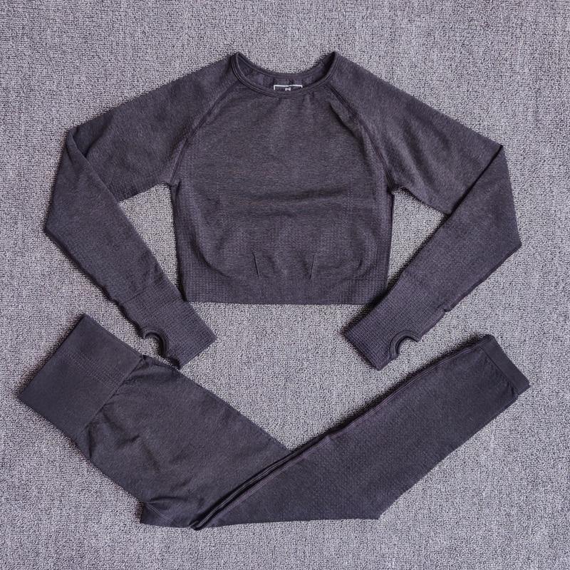 2/3/5PCS Seamless Women Yoga Set Workout Sportswear Gym Clothing Fitness Long Sleeve Crop Top High Waist Leggings Sports Suits - MXbueno