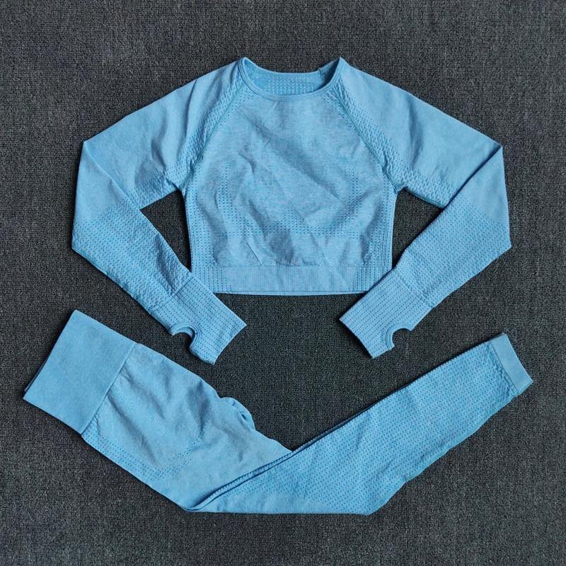 2/3/5PCS Seamless Women Yoga Set Workout Sportswear Gym Clothing Fitness Long Sleeve Crop Top High Waist Leggings Sports Suits - MXbueno
