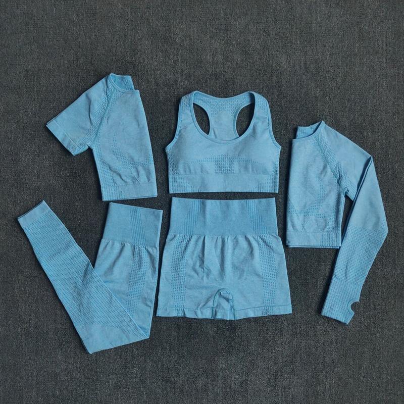 2/3/5PCS Seamless Women Yoga Set Workout Sportswear Gym Clothing Fitness Long Sleeve Crop Top High Waist Leggings Sports Suits - MXbueno
