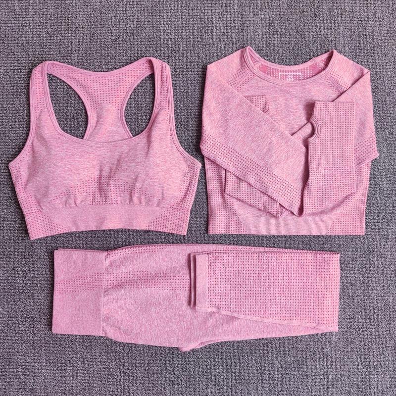 2/3/5PCS Seamless Women Yoga Set Workout Sportswear Gym Clothing Fitness Long Sleeve Crop Top High Waist Leggings Sports Suits - MXbueno