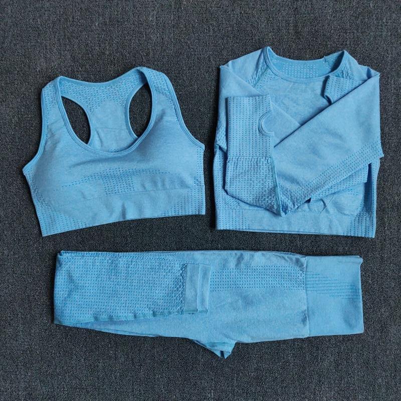 2/3/5PCS Seamless Women Yoga Set Workout Sportswear Gym Clothing Fitness Long Sleeve Crop Top High Waist Leggings Sports Suits - MXbueno