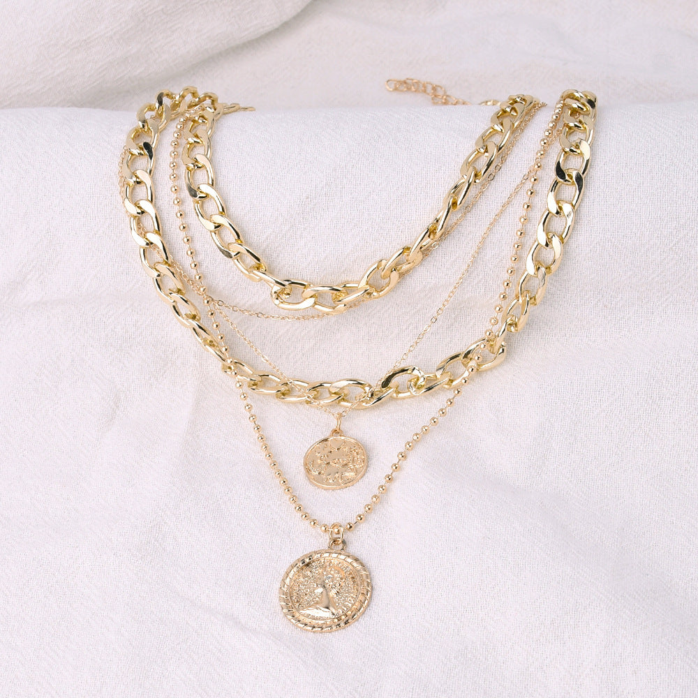 Nueva Joyería Europea Y Americana, Collar Colgante Con Medalla De Múltiples Capas, Artículos De Tendencia De Moda Para Mujer