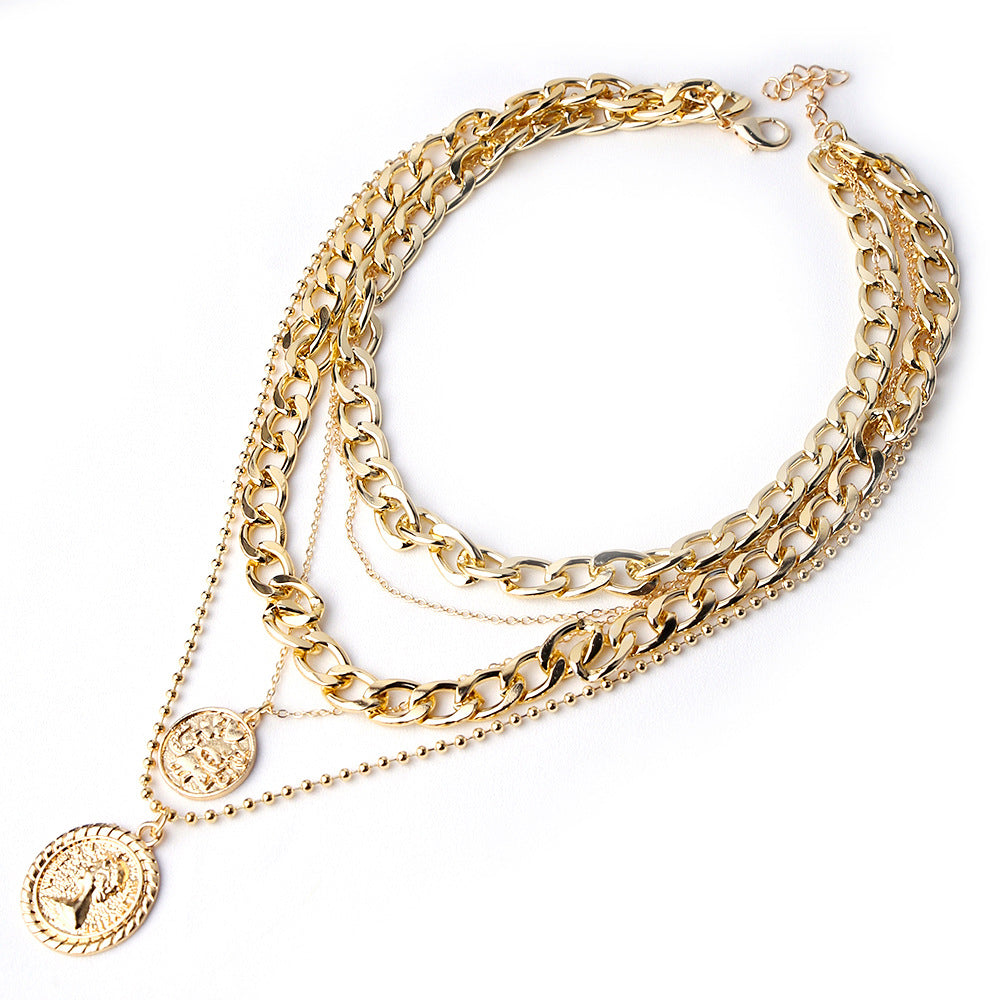 Nueva Joyería Europea Y Americana, Collar Colgante Con Medalla De Múltiples Capas, Artículos De Tendencia De Moda Para Mujer