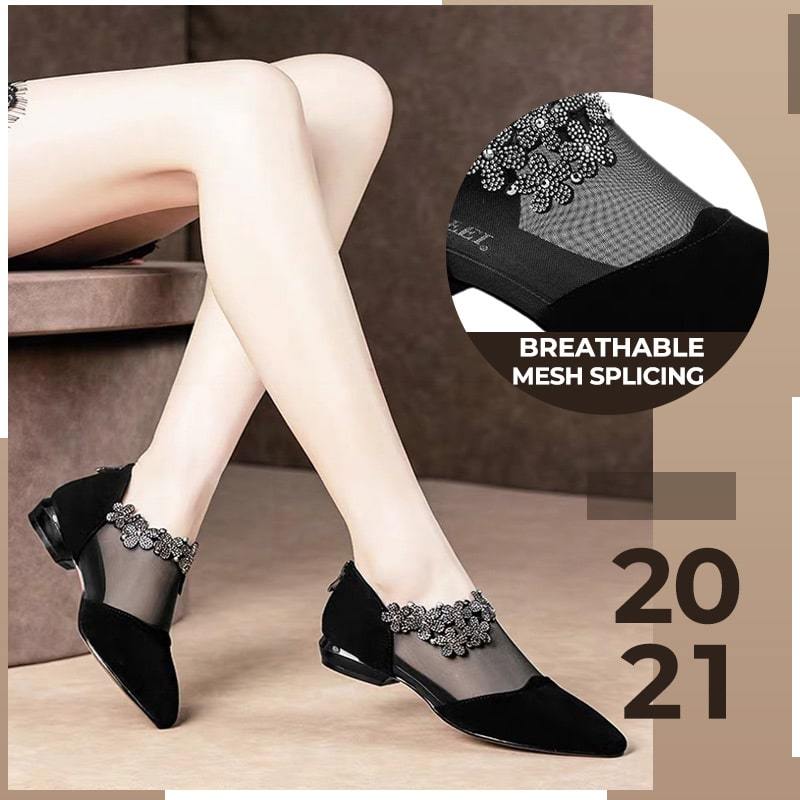 Zapatos De Tacón Grueso Hueco De Diamantes De Imitación