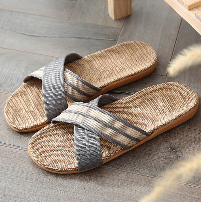 Four Seasons Couples Home Zapatillas de lino para interiores Suela gruesa antideslizante