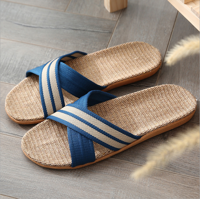 Four Seasons Couples Home Zapatillas de lino para interiores Suela gruesa antideslizante