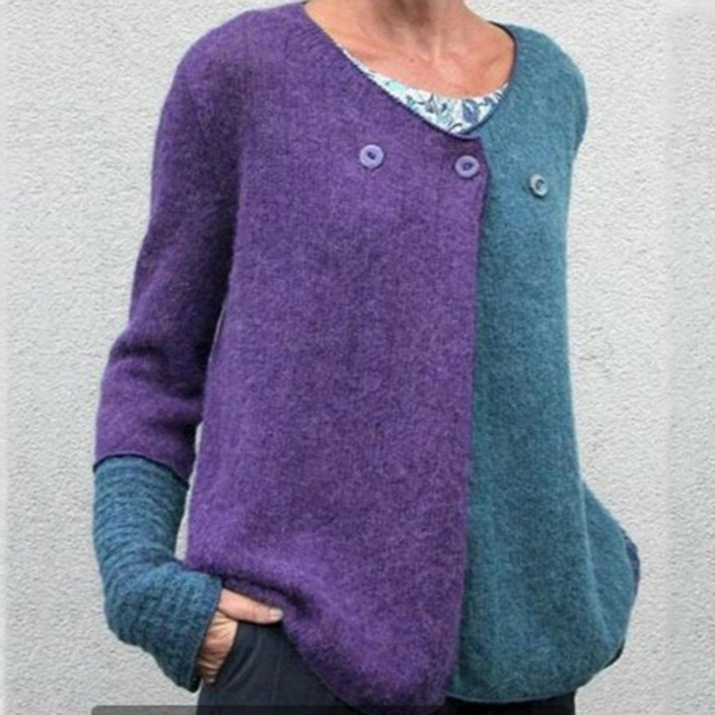 Jersey De Punto De Costura Con Botones En La Parte Superior Suéter Con Cuello En V Mujer