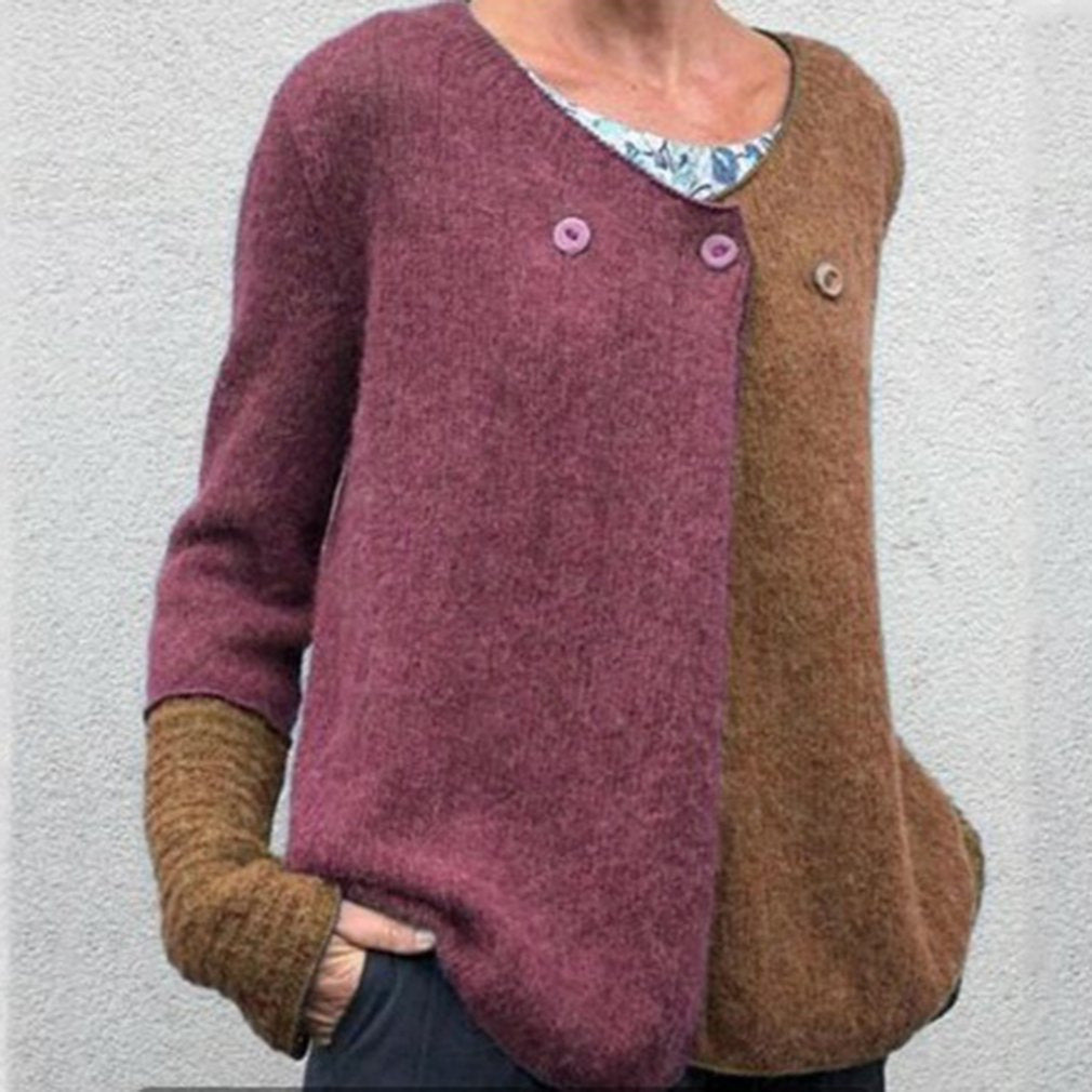 Jersey De Punto De Costura Con Botones En La Parte Superior Suéter Con Cuello En V Mujer