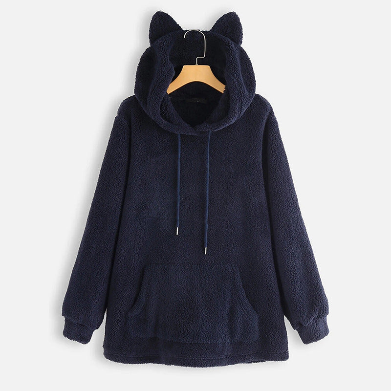 Chaqueta Con Capucha De Lana Suelta Plus Para Mujer Chaqueta De Manga Larga De Color Sólido Para Mujer Chaqueta Suéter Chaqueta Mujer