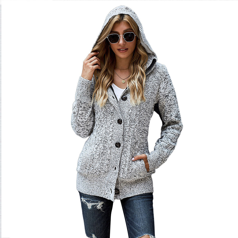 Suéter De Punto Para Mujer Cárdigan De Color Sólido Para Mujer Chaqueta Casual De Manga Larga Con Capucha