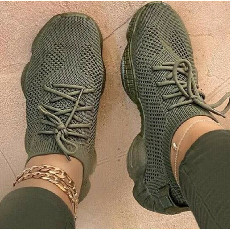 Zapatillas deportivas de malla transpirable con cordones para mujer
