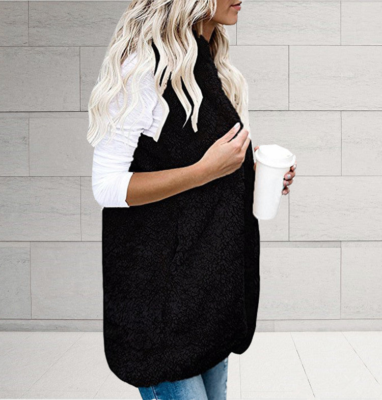 Chaleco De Bolsillo Con Capucha Y Sin Mangas De Color Sólido De Moda Para Mujer De Talla Grande Y Chaleco De Piel