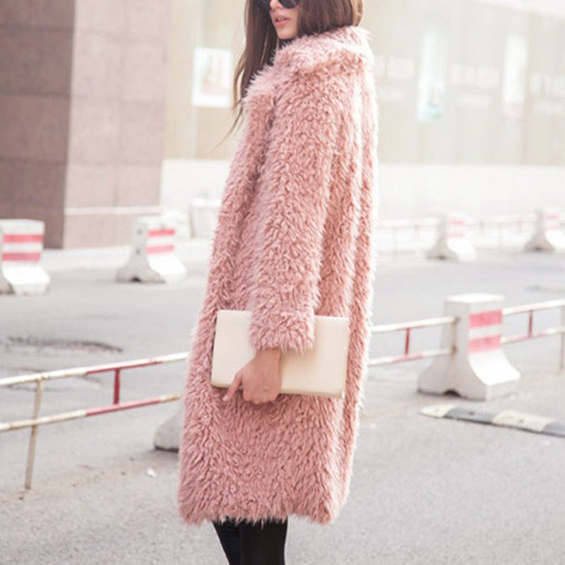 Gran Oferta Otoño E Invierno Abrigo De Lana De Color Sólido Abrigo De Lana De Longitud Media De Felpa Con Solapa Para Mujer