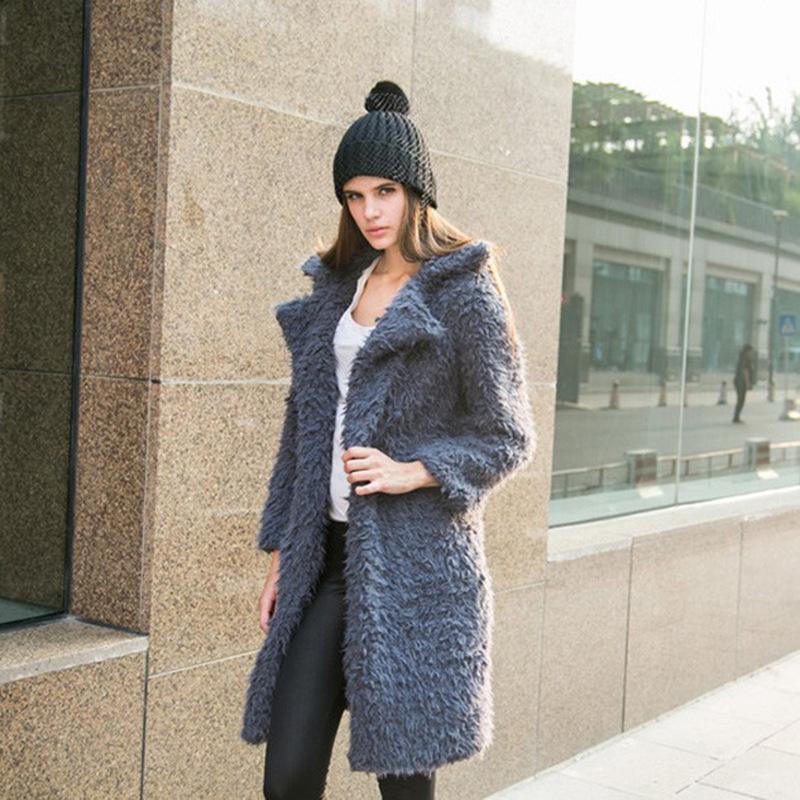 Gran Oferta Otoño E Invierno Abrigo De Lana De Color Sólido Abrigo De Lana De Longitud Media De Felpa Con Solapa Para Mujer