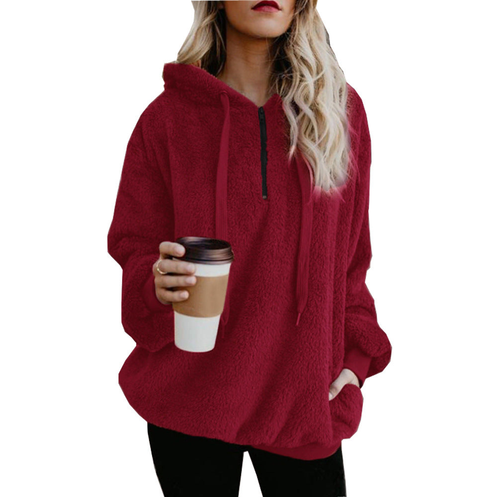 Chaqueta De Lana Con Capucha De Color Sólido Con Capucha Para Mujer