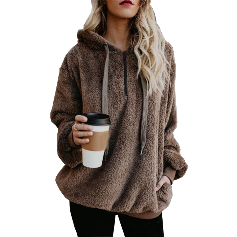 Chaqueta De Lana Con Capucha De Color Sólido Con Capucha Para Mujer