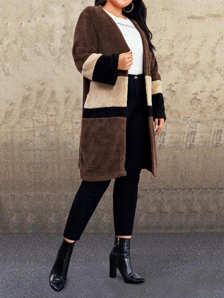 Cárdigan De Felpa Linda Chaqueta De Lana De Doble Cara Con Costuras En Contraste