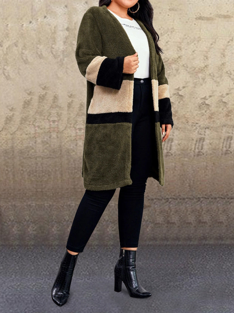 Cárdigan De Felpa Linda Chaqueta De Lana De Doble Cara Con Costuras En Contraste