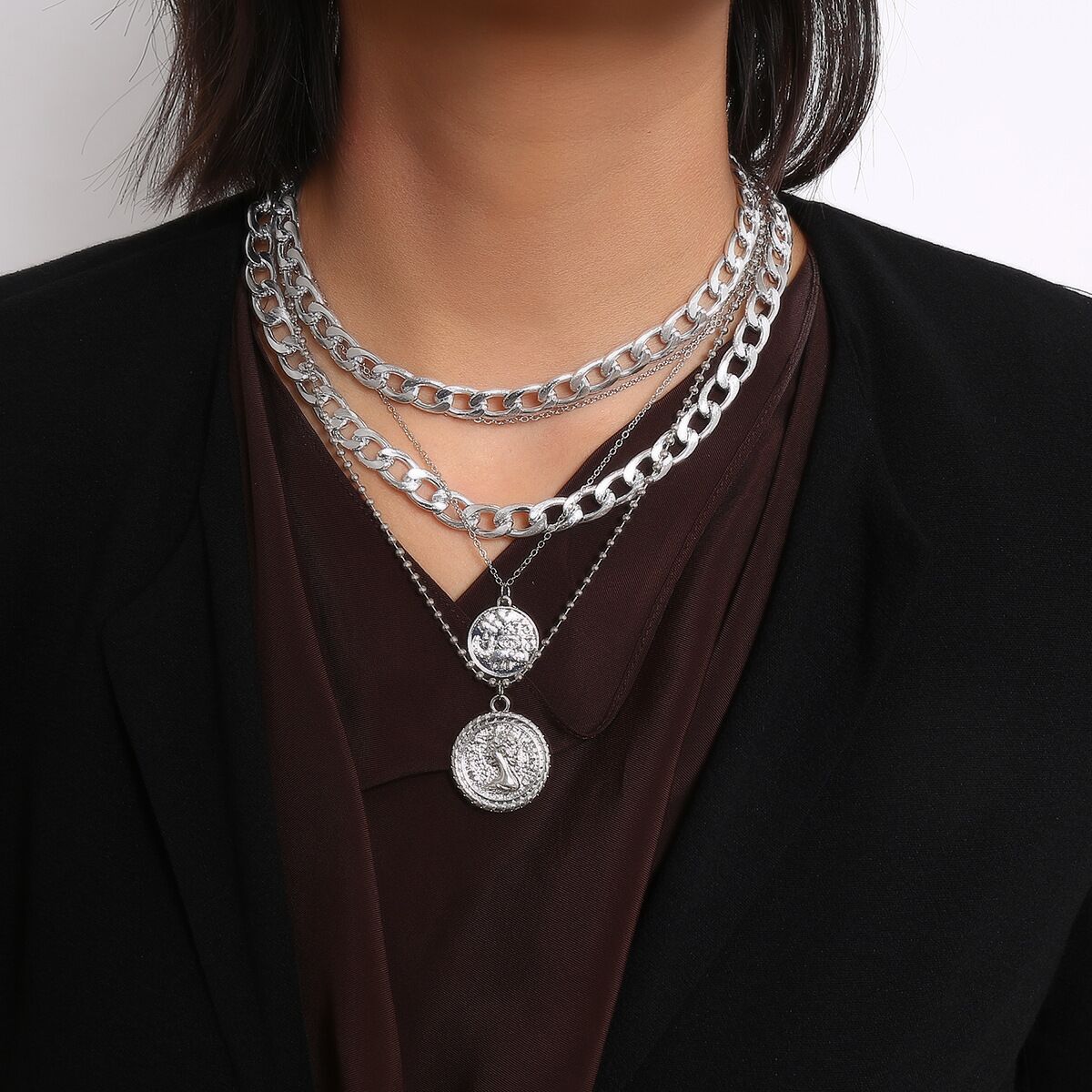 Nueva Joyería Europea Y Americana, Collar Colgante Con Medalla De Múltiples Capas, Artículos De Tendencia De Moda Para Mujer