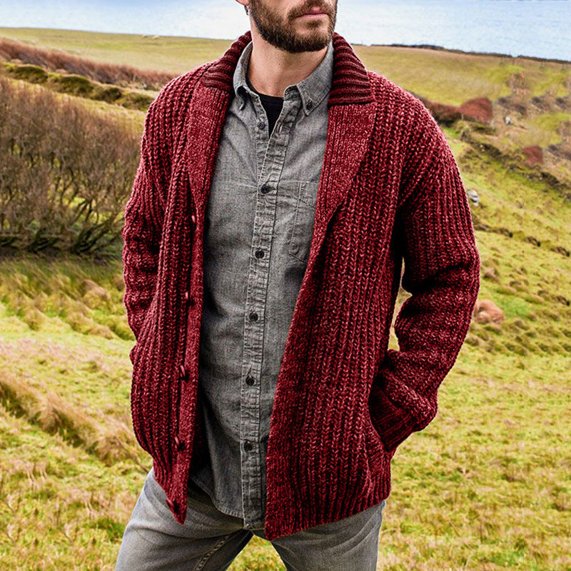 Otoño / Invierno Chaqueta De Punto De Manga Larga De Color Sólido Para Hombre Chaqueta De Suéter De Punto