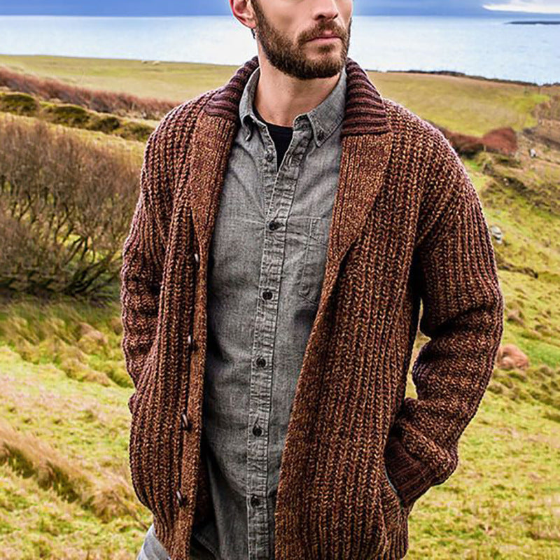 Otoño / Invierno Chaqueta De Punto De Manga Larga De Color Sólido Para Hombre Chaqueta De Suéter De Punto