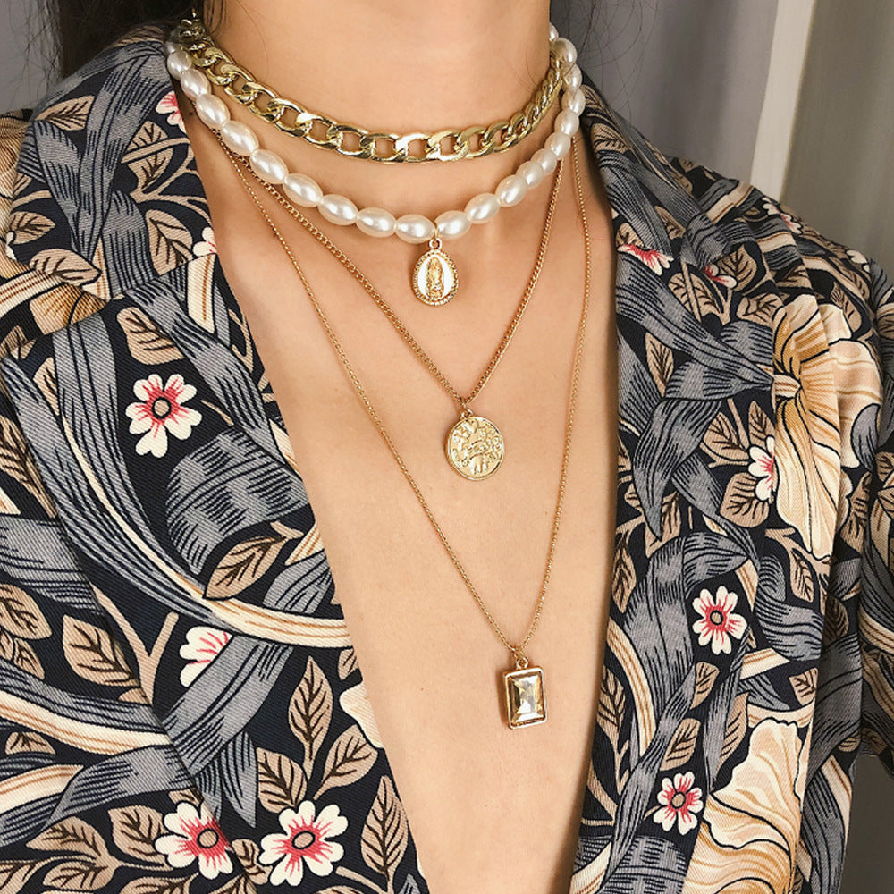 Nueva Joyería Europea Y Americana, Collar Colgante Con Medalla De Múltiples Capas, Artículos De Tendencia De Moda Para Mujer
