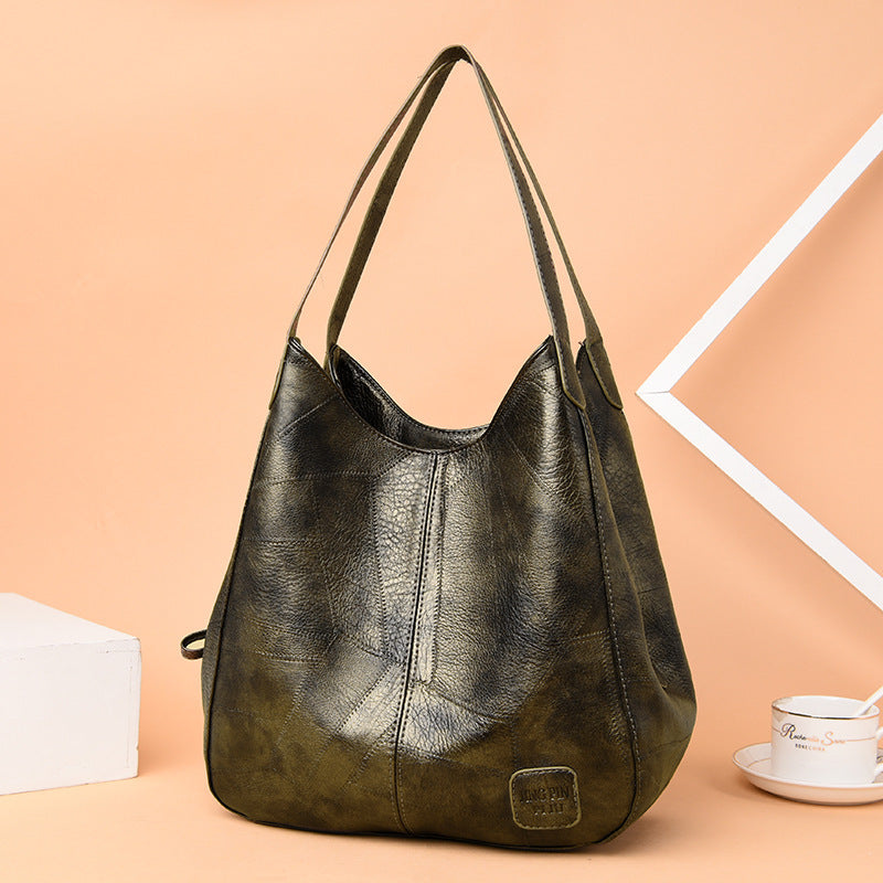 Bolso Grande De 3 Capas Con Textura De Piel Suave