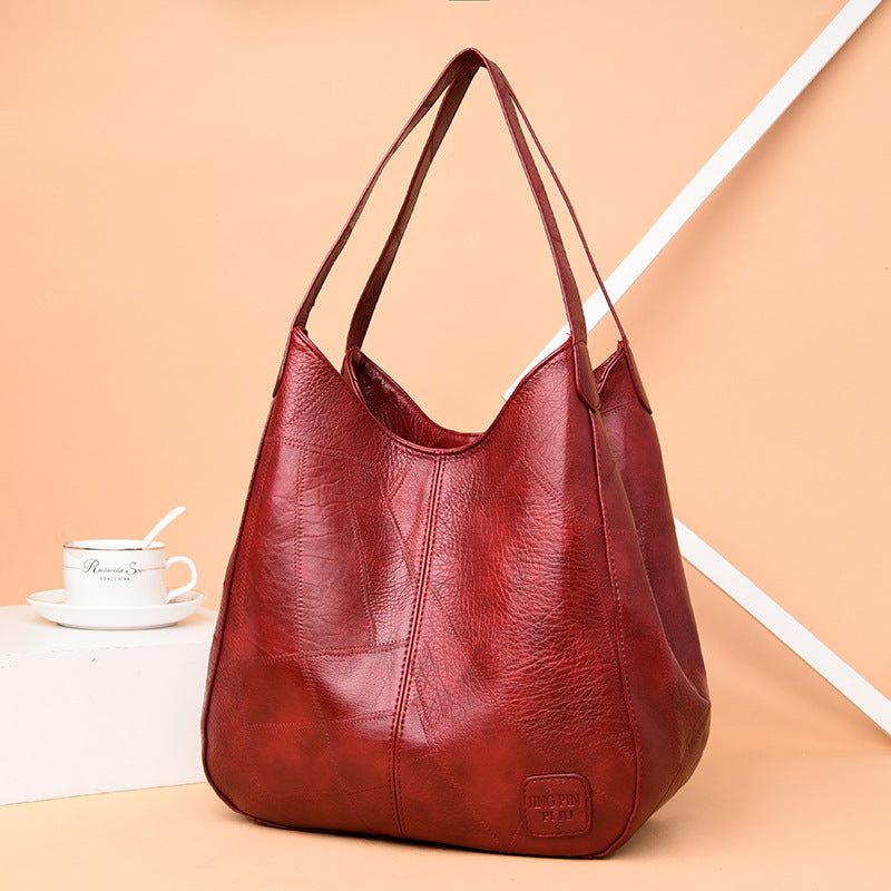 Bolso Grande De 3 Capas Con Textura De Piel Suave