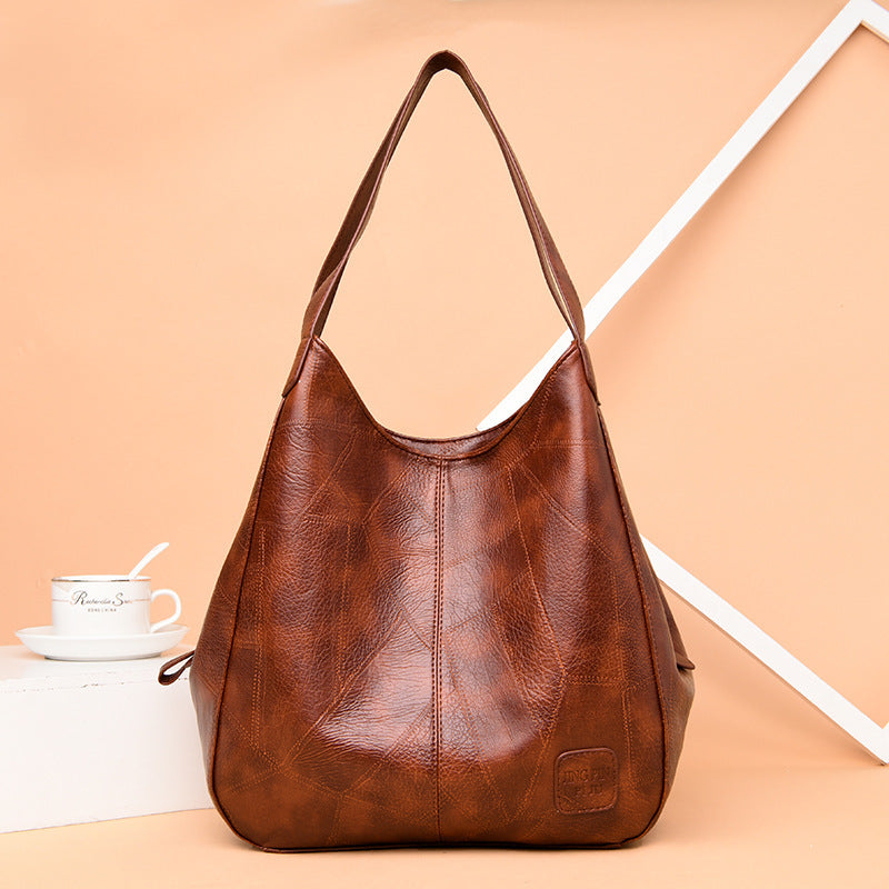 Bolso Grande De 3 Capas Con Textura De Piel Suave