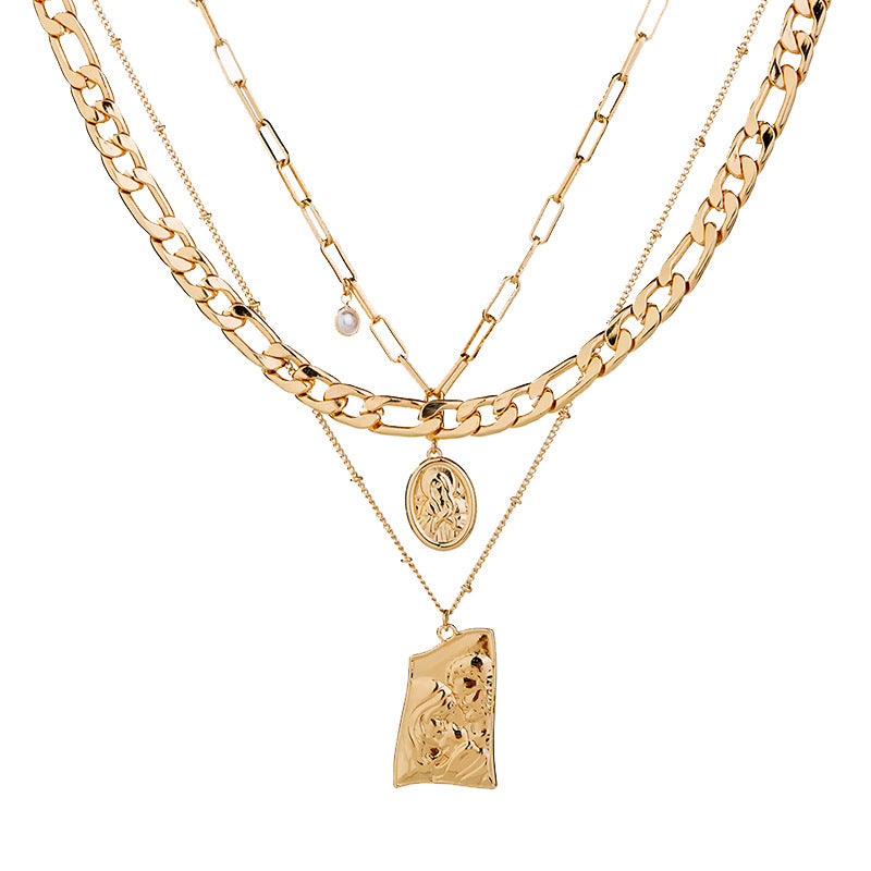 Collar Con Colgante En Relieve De Cabeza De Buda Con Textura De Metal Pesado, Cadena De Suéter, Collar Simple Multicapa Para Mujer