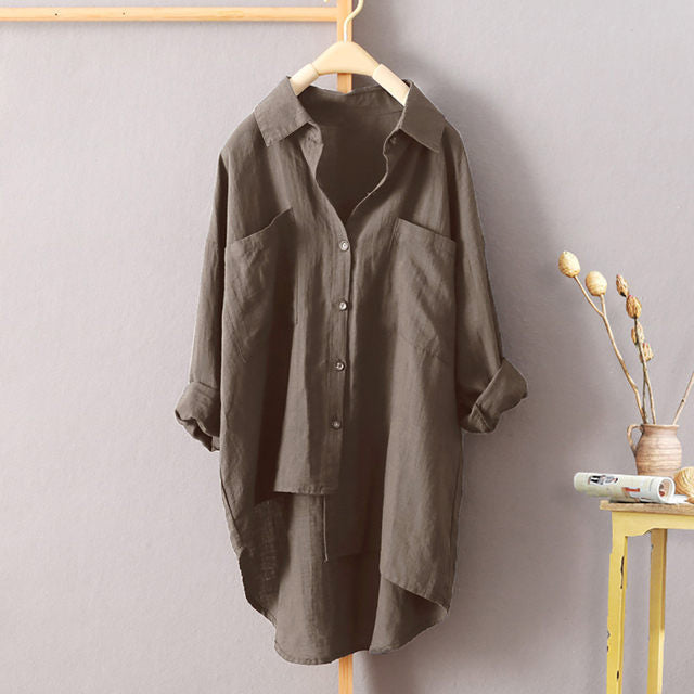 Camisa De Color Sólido De Estilo Casual, Nuevo Producto De Otoño, Rebeca Para Mujer, Doble Bolsillo, Manga Larga, Temperamento, Top