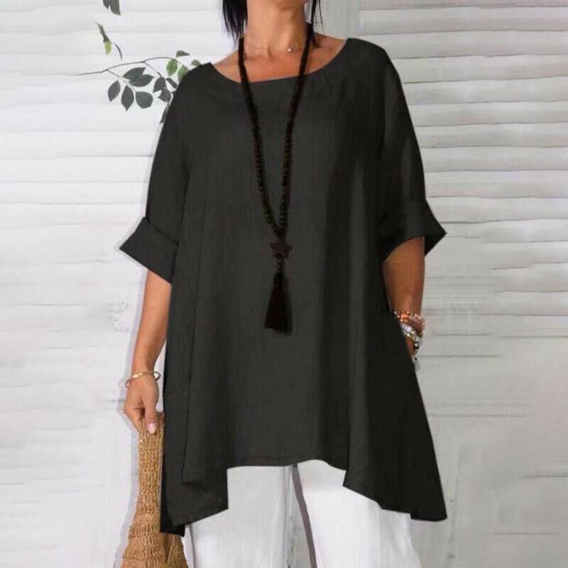 Top De Mujer De Lino Y Algodón De Color Liso