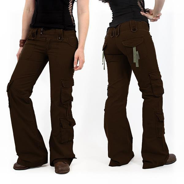 Pantalón Baggy de bolsillo múltiple pantalones de carga acampanados