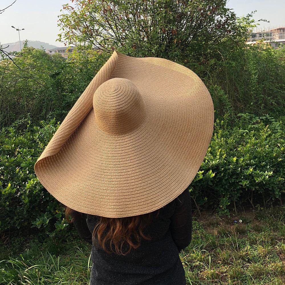 Sombrero de paja grande con protección UV Sombrero de sombrilla plegable - MXbueno
