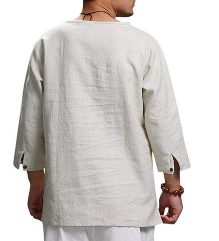 Camisa de hombre de algodón y lino con pulóver