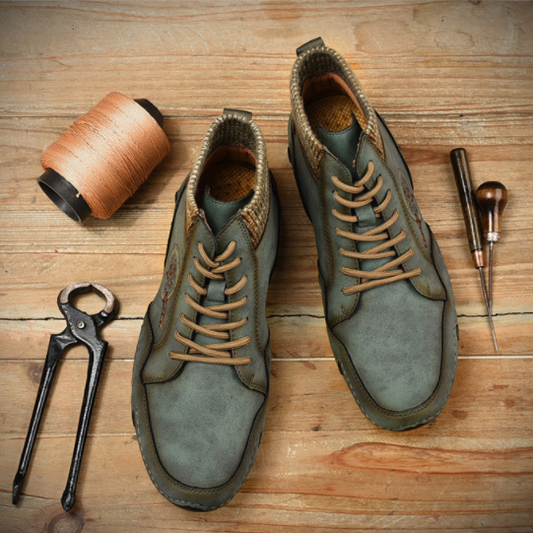 Botines De Cuero Con Cordones Antideslizantes Suaves Hechos A Mano Para Hombres - MXbueno