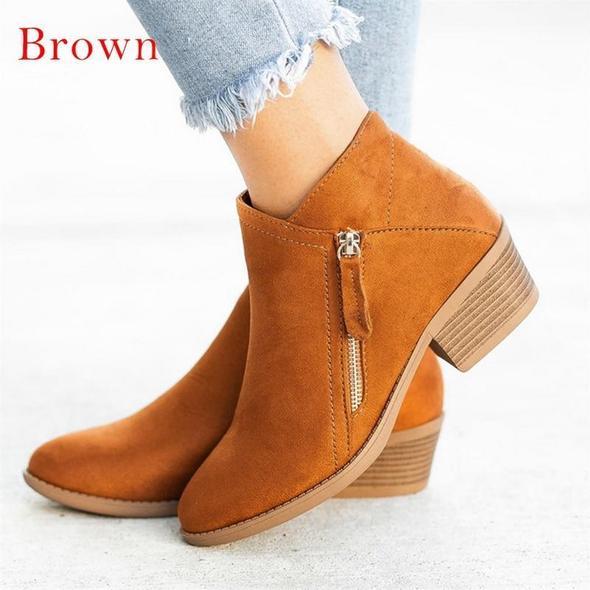 Botines De Gamuza Con Cremallera De Otoño