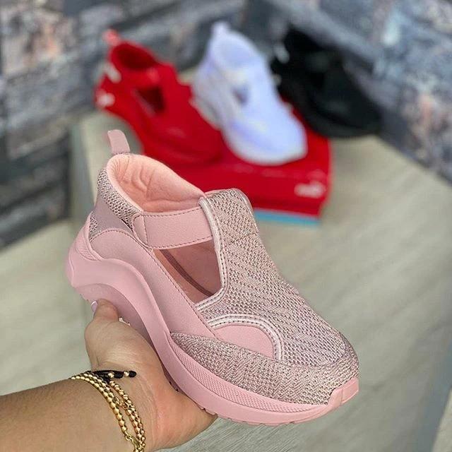 Zapatillas de deporte con colchón de aire tejido volador casual para mujer