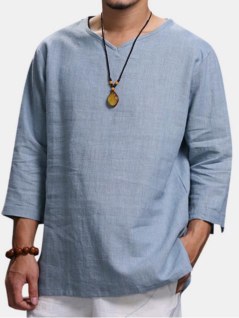 Camisa de hombre de algodón y lino con pulóver