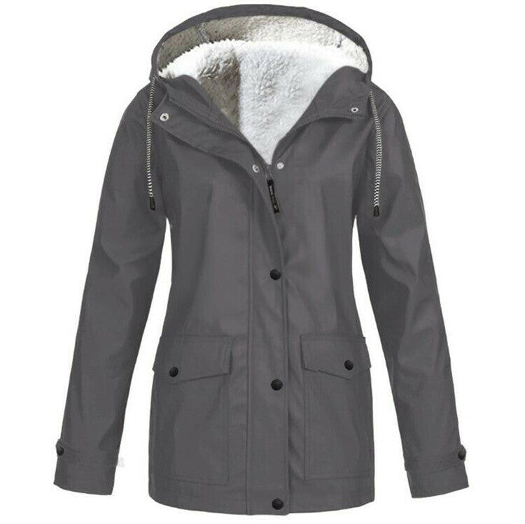 Chaqueta Con Capucha De Lana A Prueba De Viento Impermeable Casual Para Mujer