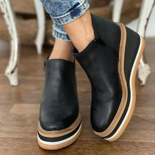 Botines Con Cuña De Colores Sólidos Premium Para Mujer