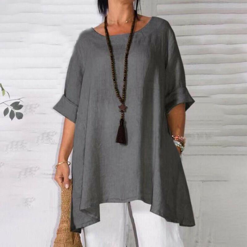 Top De Mujer De Lino Y Algodón De Color Liso