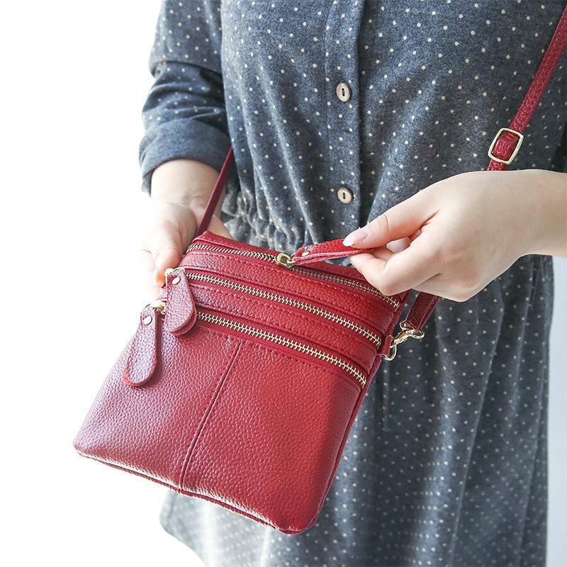 Bolso Bandolera Sólido Multifunción De Cuero Genuino Para Mujer